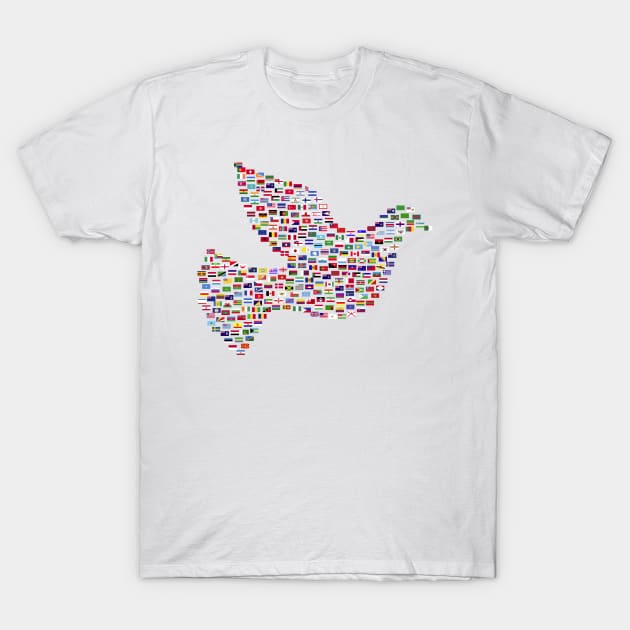 International Day of Peace - Flags of the World - Peace Dove T-Shirt by Sanu Designs